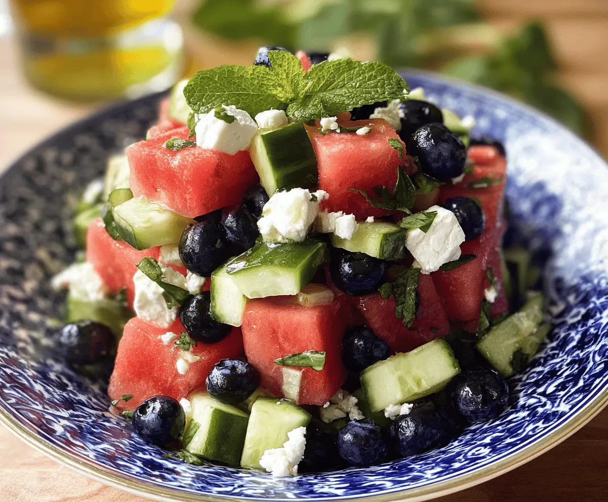 Easy Watermelon Feta Salad with Cucumber and Blueberries