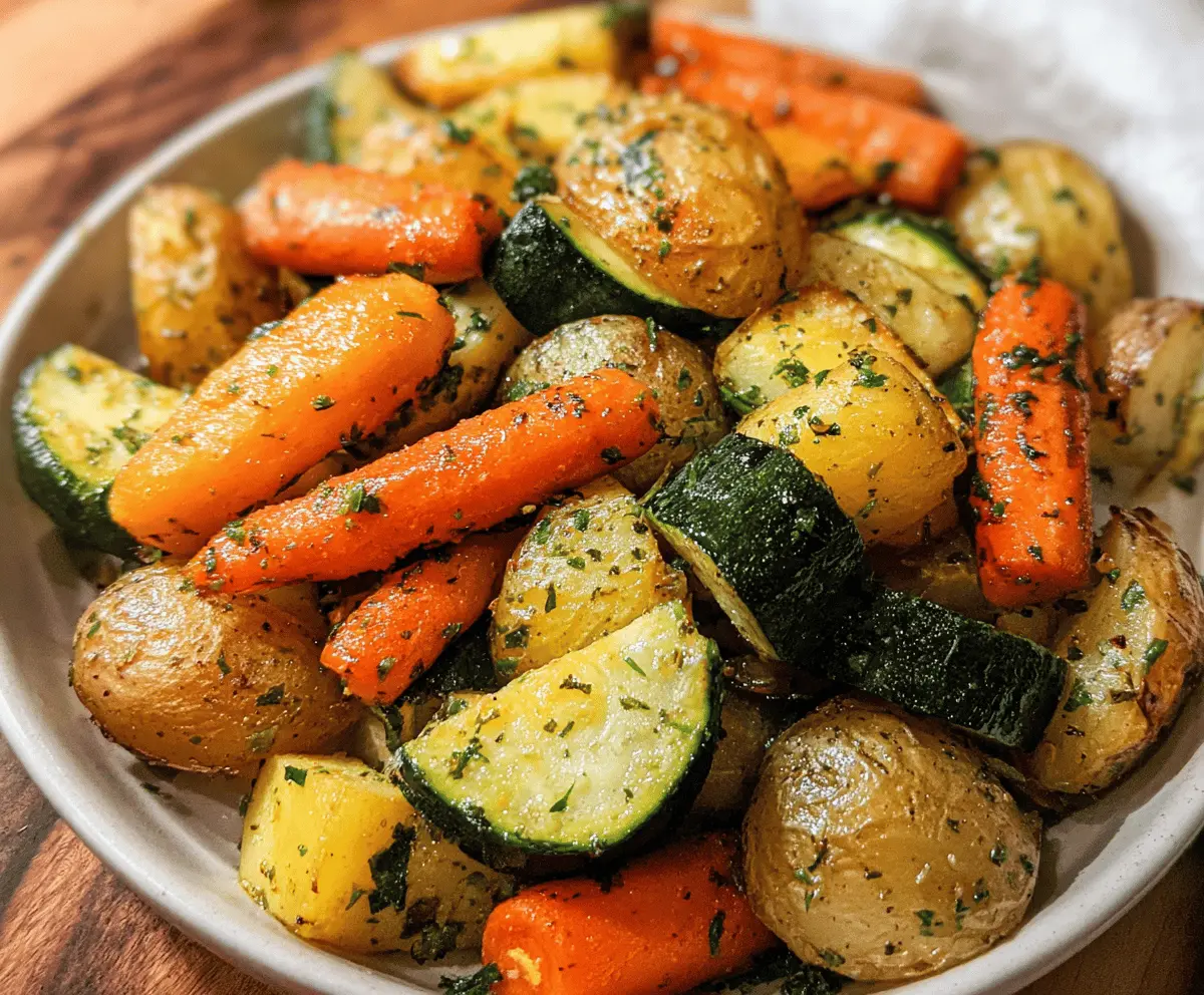 Easy Garlic Herb Roasted Potatoes, Carrots & Zucchini