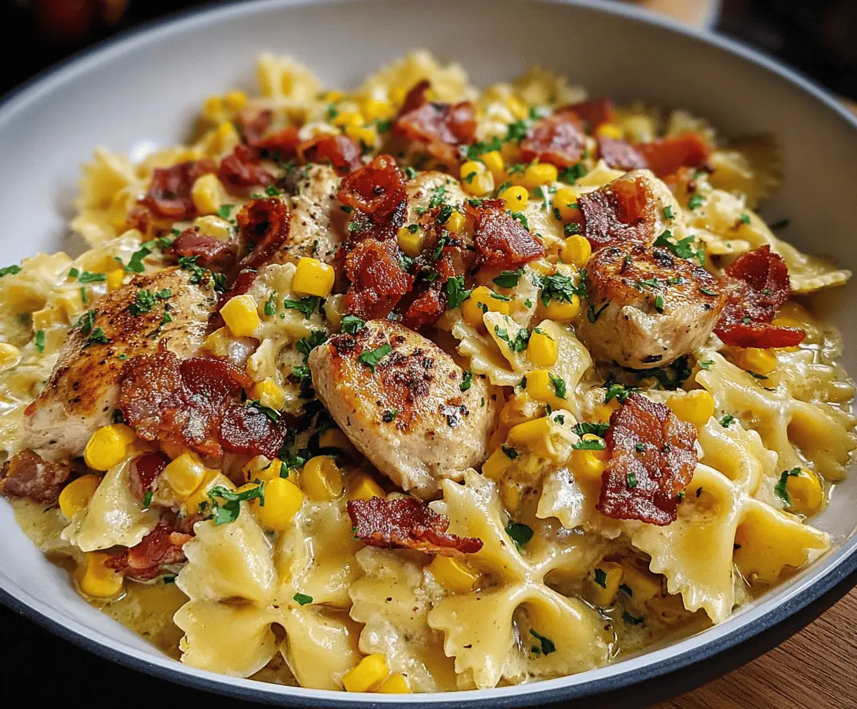 Creamy Chicken and Bacon Pasta with Sweet Corn