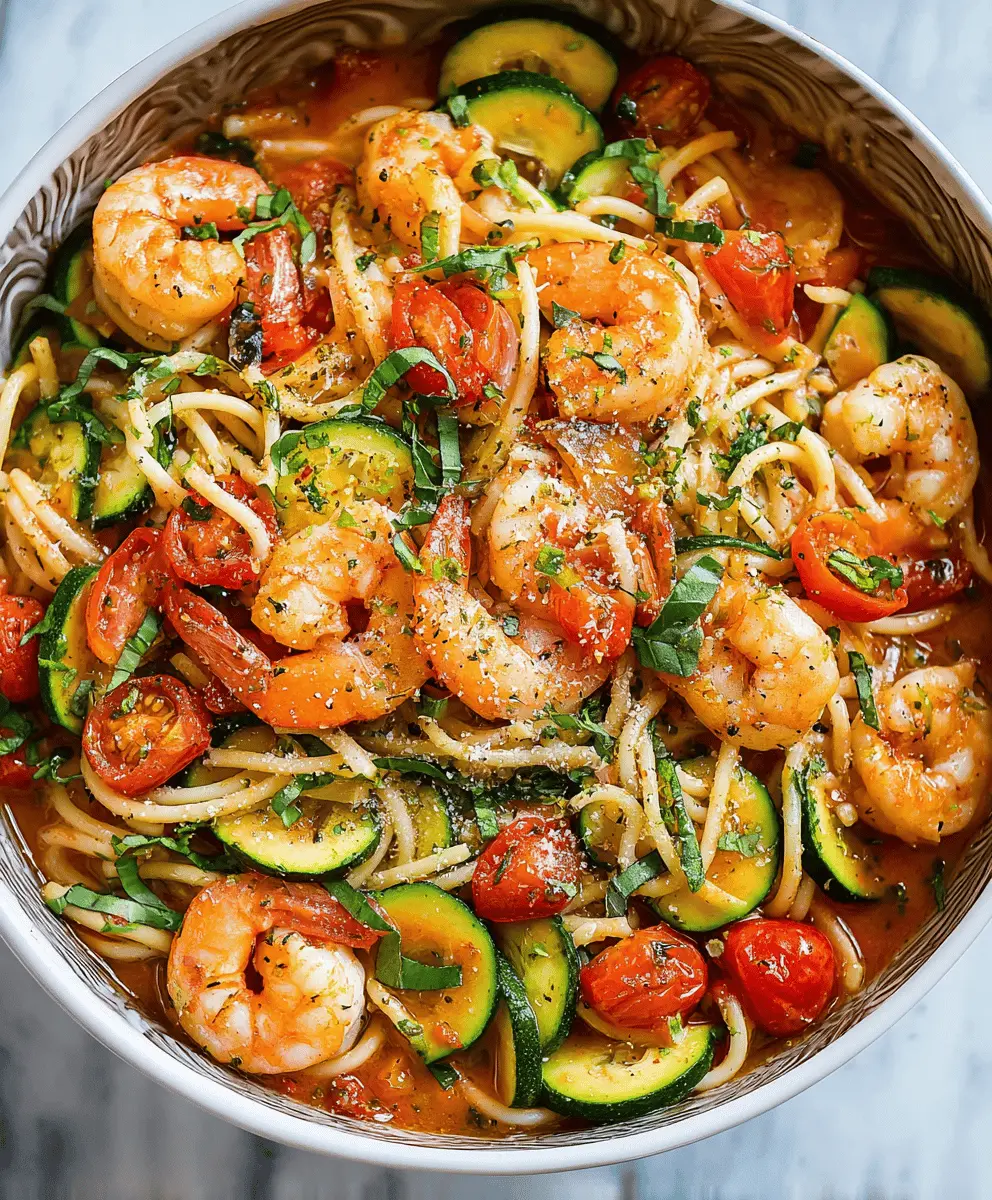 Creamy Tomato Zucchini Shrimp Pasta Recipe