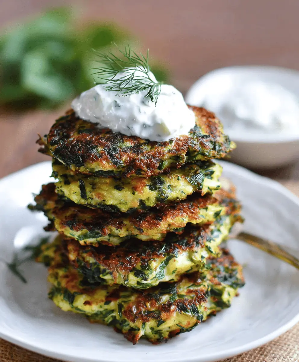 Zucchini Spinach Fritters with Garlic Tzatziki Dip