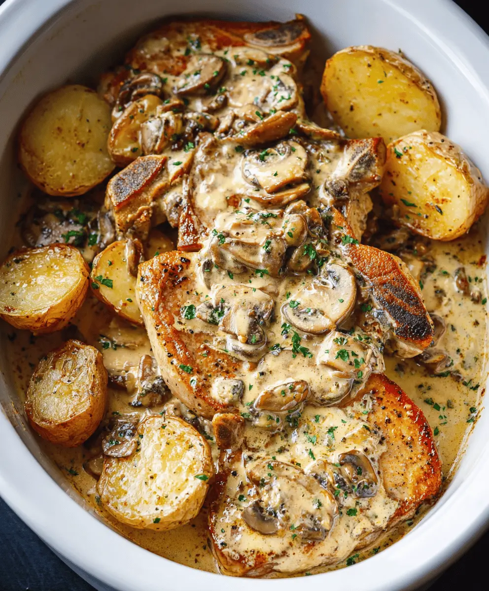 Creamy Garlic Pork Chops with Potatoes in Crockpot