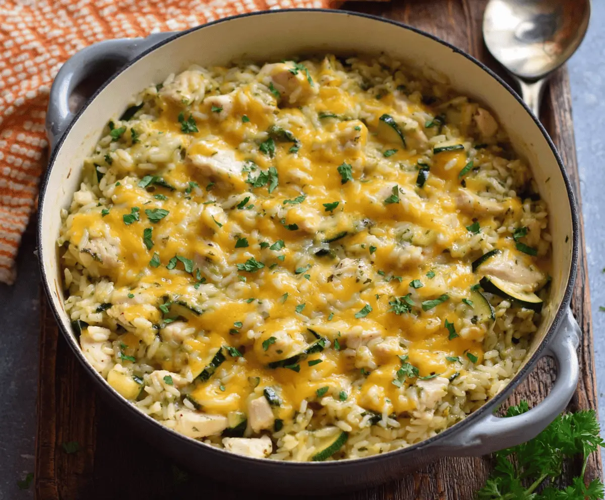 One-Pot Cheesy Zucchini Chicken and Rice Dinner