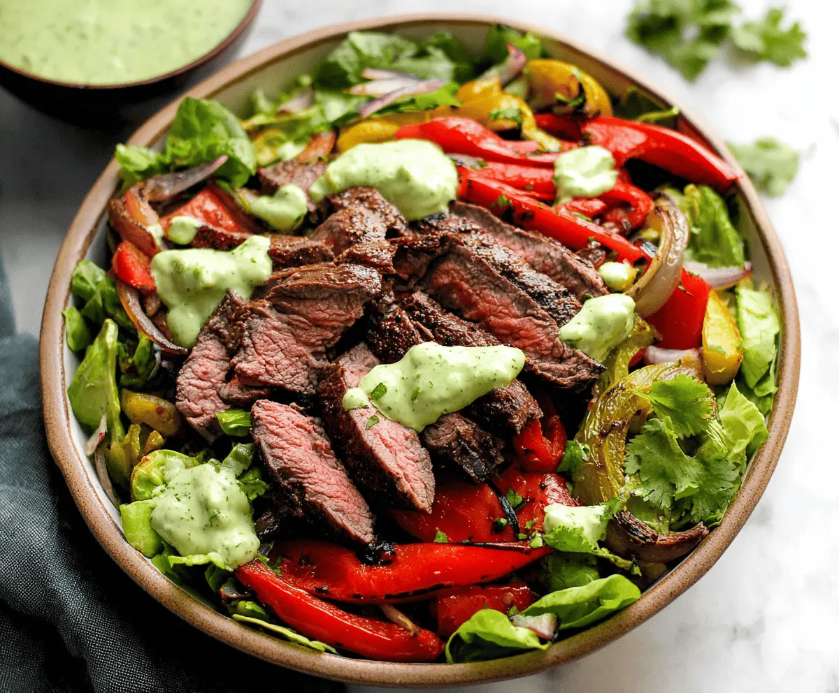 Steak Fajita Salad with Creamy Cilantro Avocado Dressing
