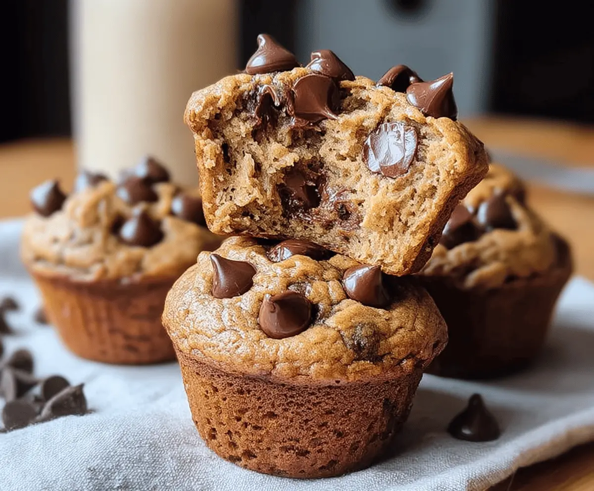 Healthy Greek Yogurt Peanut Butter Muffins with Chocolate Chips and Soft Centers