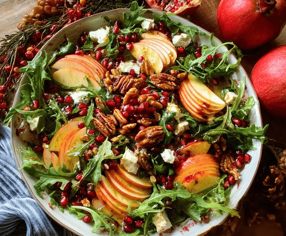 Fresh Honeycrisp apples, leafy greens, walnuts, cranberries, and feta cheese in an autumn harvest salad bowl for a colorful and healthy meal