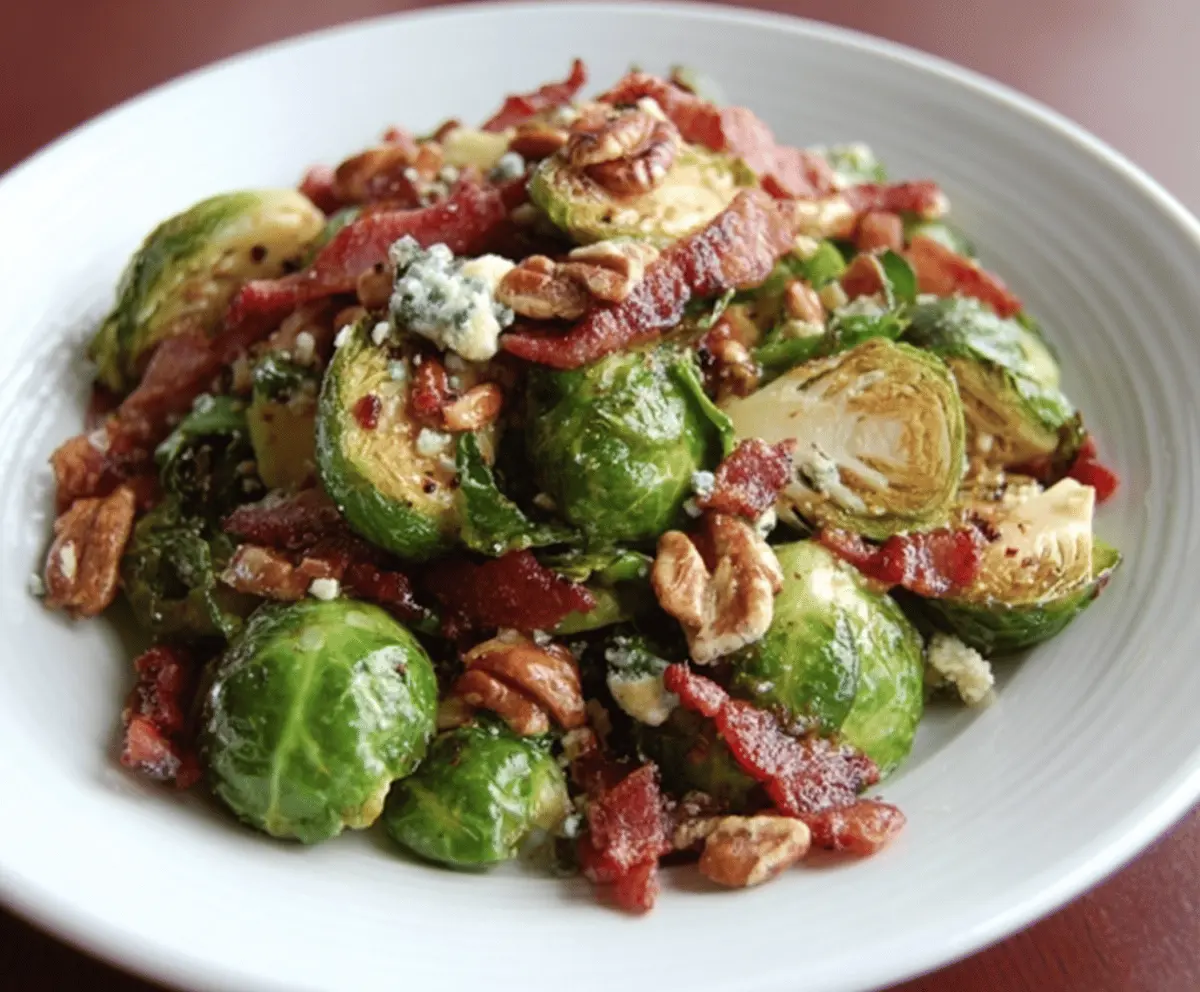 Delicious bacon and Brussels sprout salad with crispy bacon and fresh greens