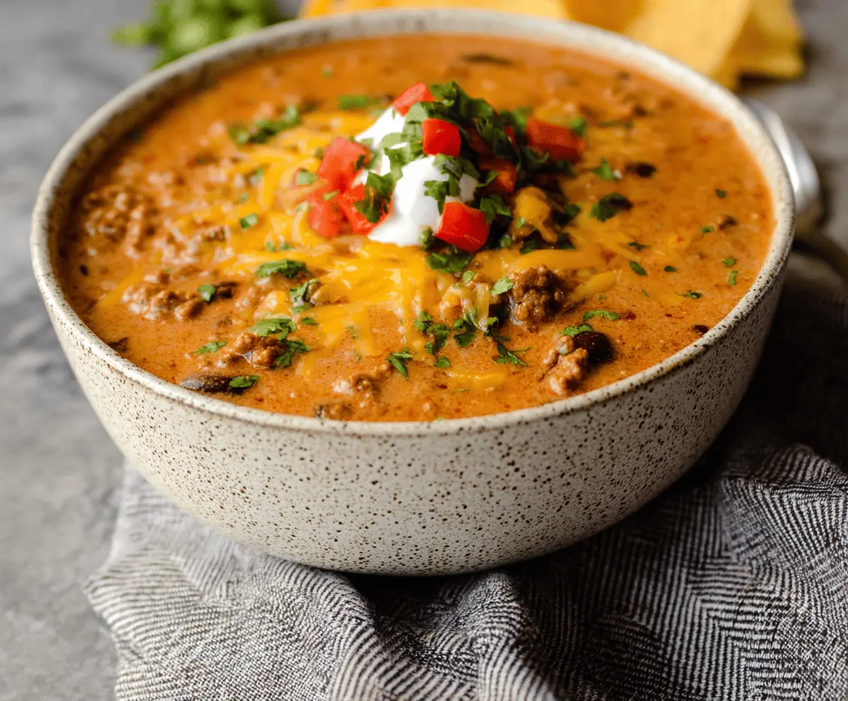 Cheesy Ground Beef Enchilada Chili 