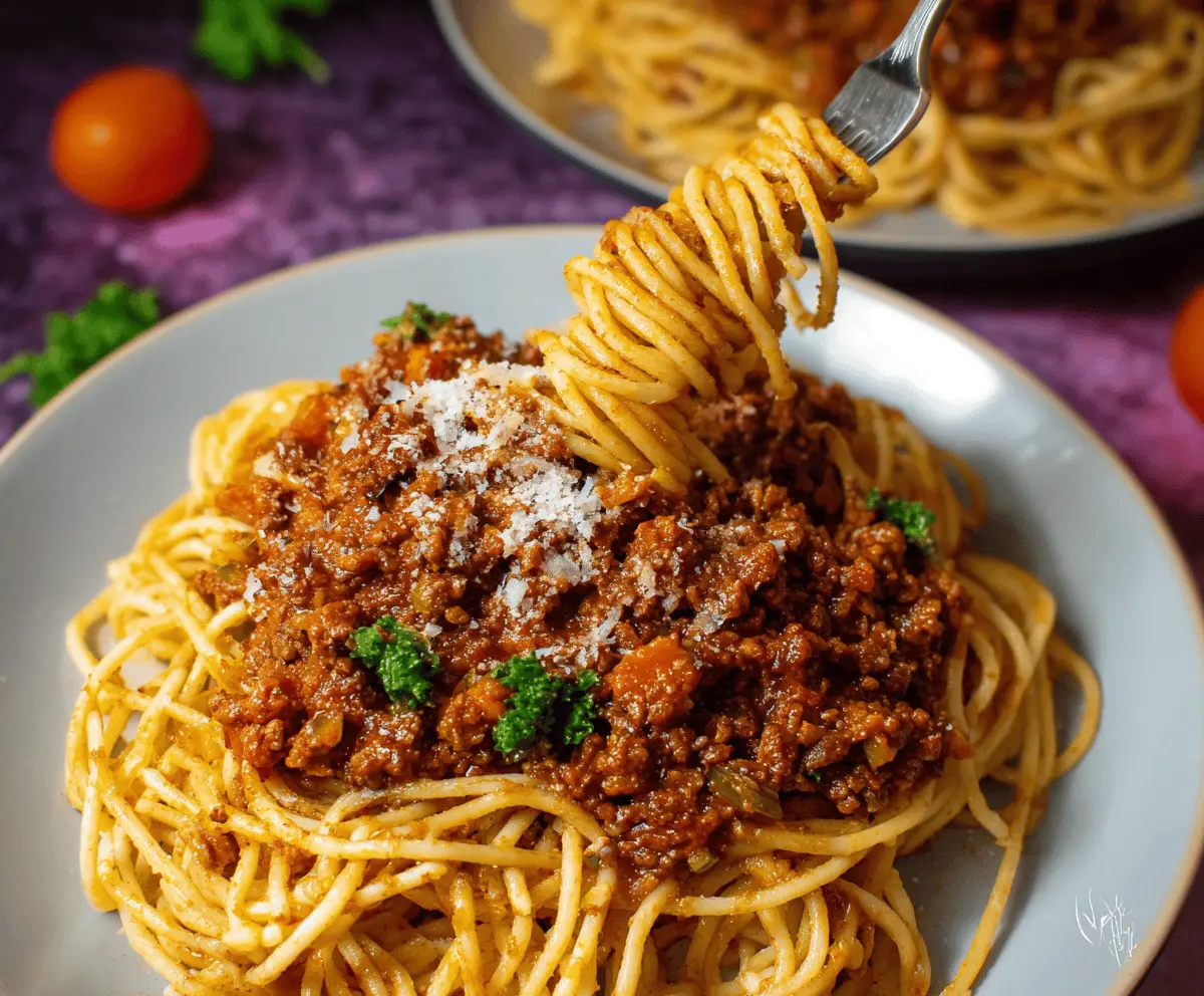 Delicious Gordon Ramsay Spaghetti Bolognese served with rich tomato sauce and fresh herbs on a white plate