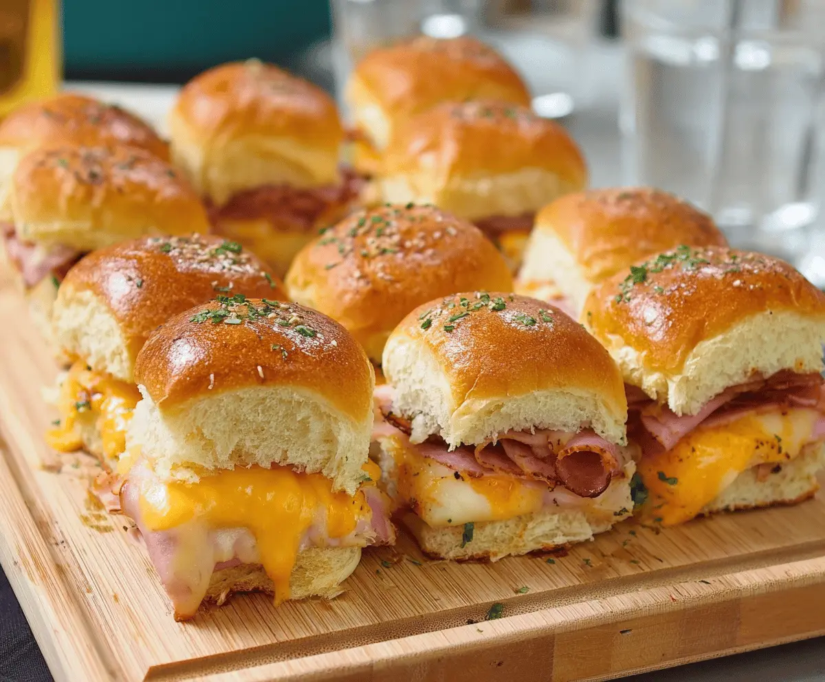 Delicious Ham and Cheese Sliders perfect for Game Day with melted cheese and savory ham on soft buns