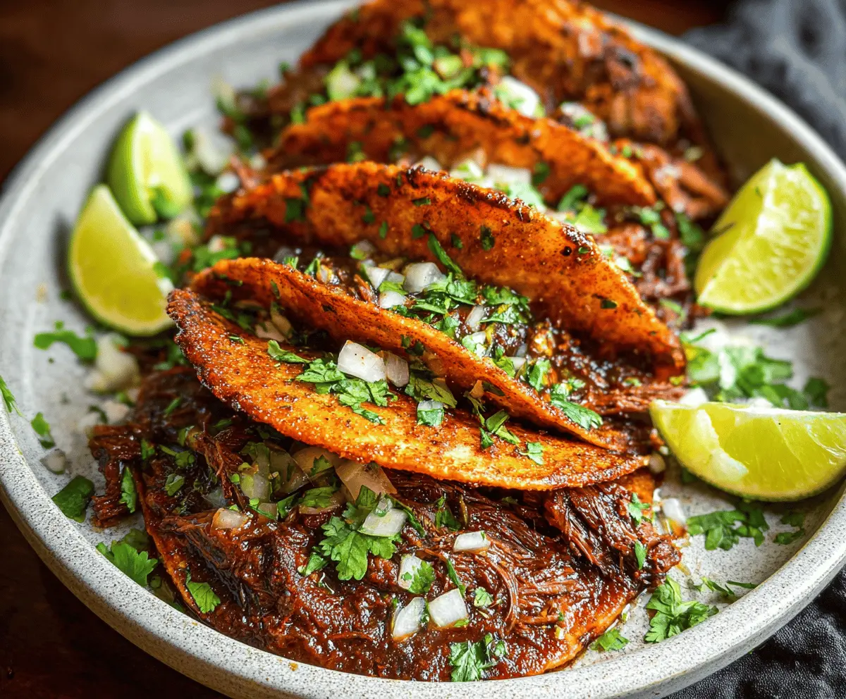 Delicious homemade Birria Tacos with tender meat and crispy shells, perfect for a flavorful meal.