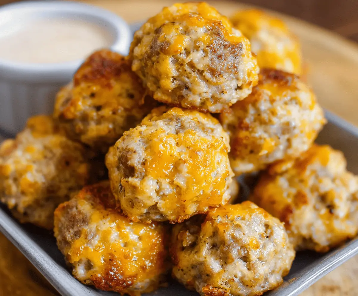 Delicious Bisquick sausage balls made with 3 simple ingredients, perfect for snacks or parties.