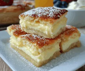 Delicious cream cheese custard bars with a golden crust and creamy filling, perfect for dessert.
