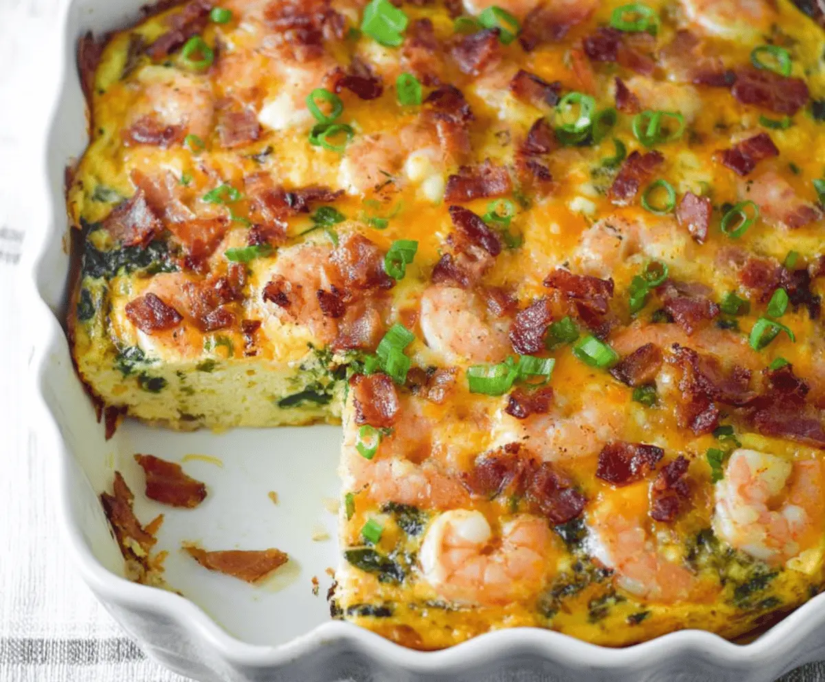 Low Carb Shrimp Bacon & Spinach Breakfast Casserole