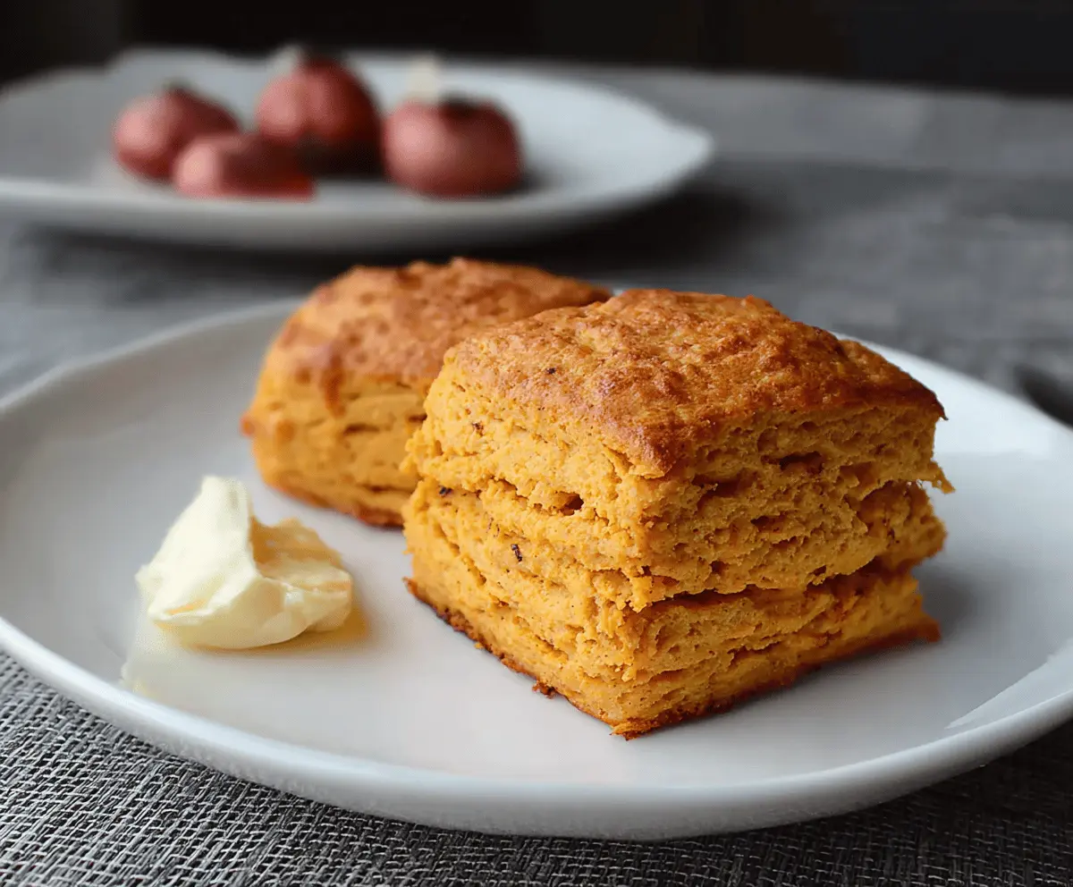Golden brown sweet potato biscuits fresh out of the oven on a rustic table