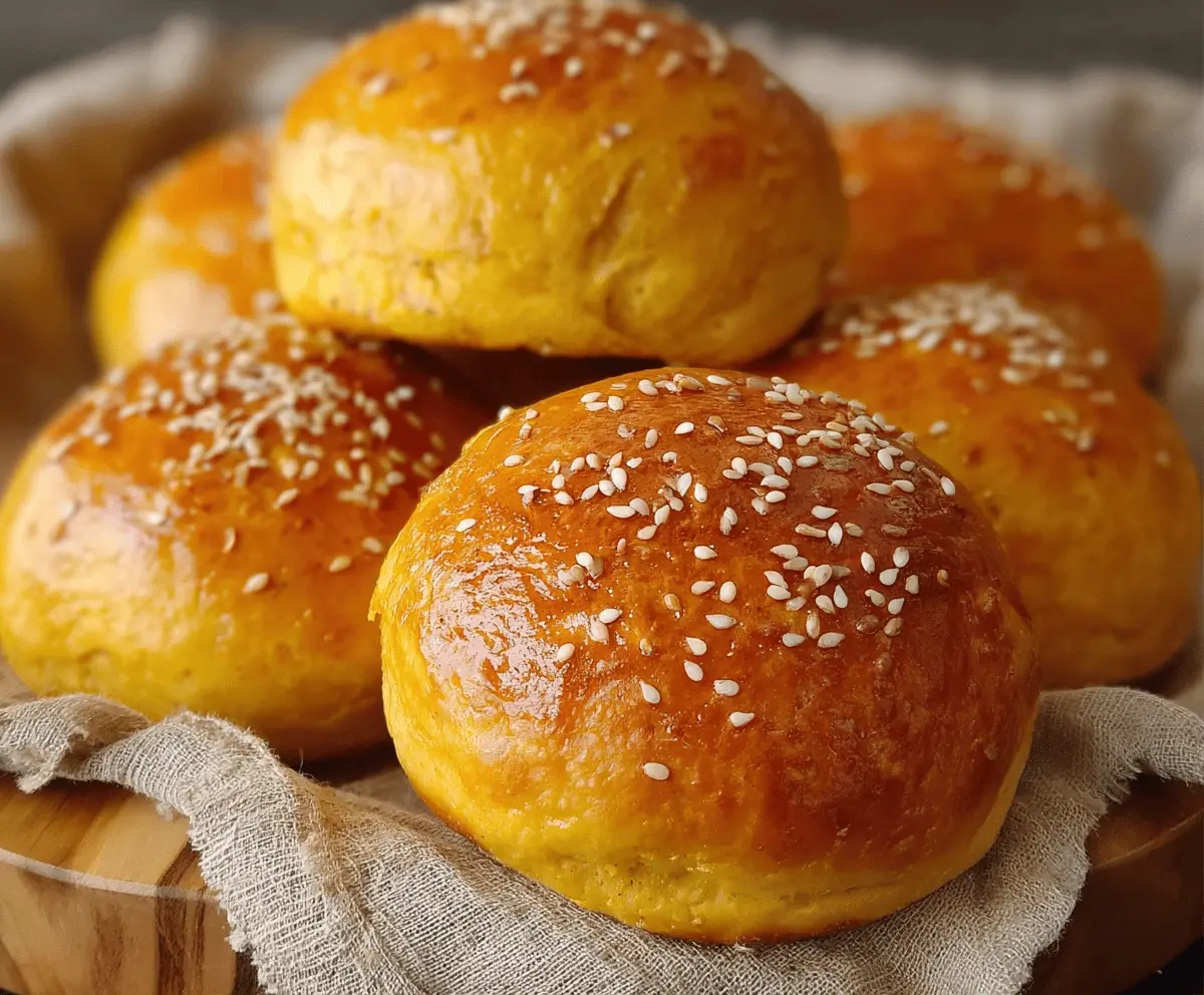 Delicious homemade sweet potato buns fresh out of the oven, perfect for sandwiches and burgers.