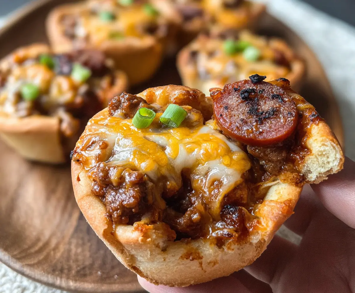 Delicious Cheesy Chili Dog Cups served in small portable cups topped with melted cheese and spicy chili.