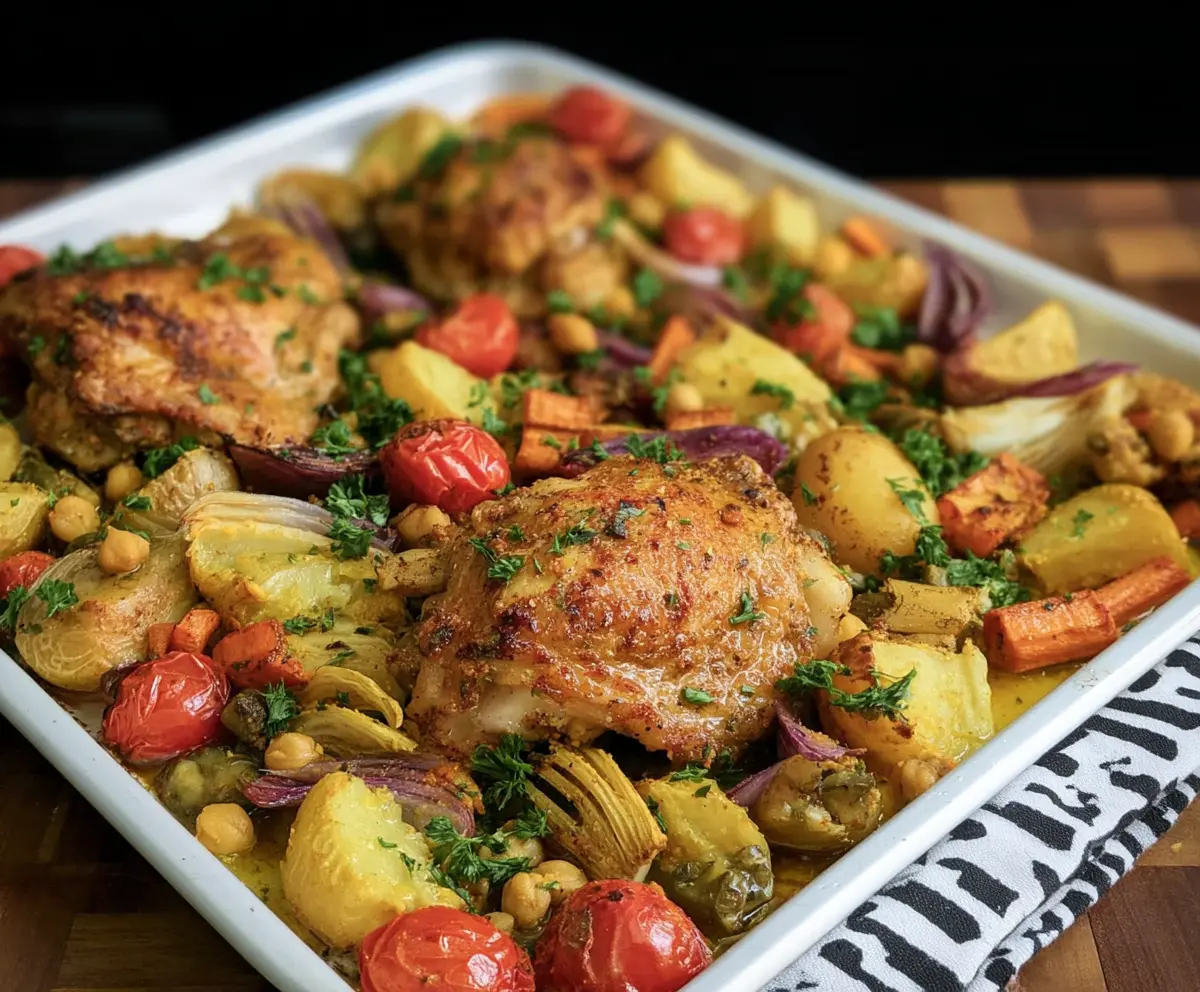 Moroccan Chicken Thigh Sheet Pan Dinner