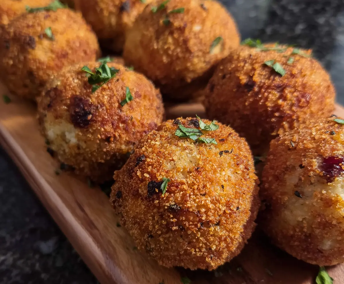 Golden brown scrumptious sauerkraut balls served on a platter, perfect for appetizer cravings.