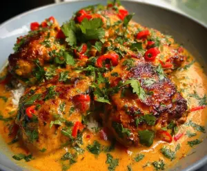 Delicious spicy Brazilian coconut chicken dish with vibrant flavors and creamy sauce.